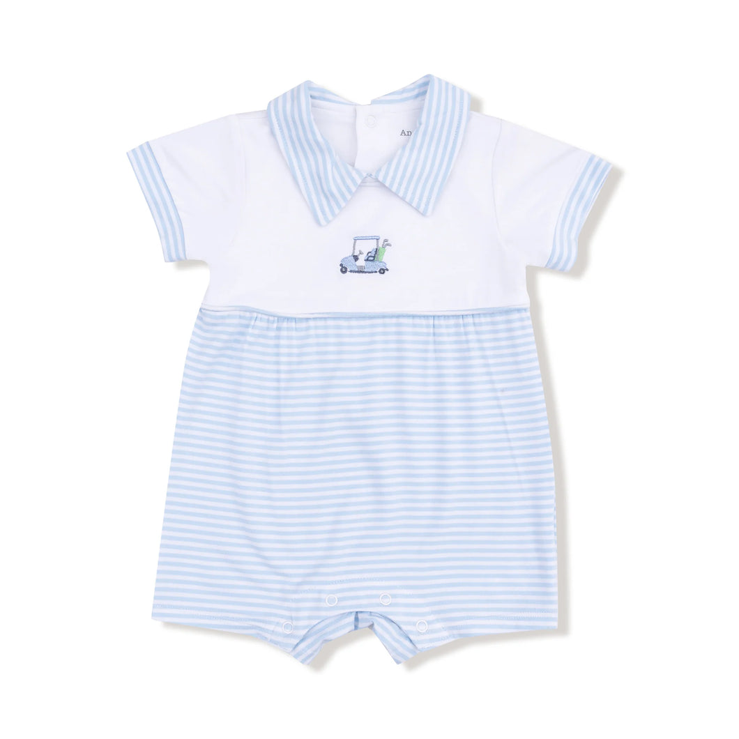 Baby Golf Carts - Blue Stripe  Polo Shortie with Contrast