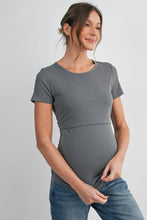 Load image into Gallery viewer, Short Sleeve Maternity Nursing T-Shirt with Front Panel in Olive
