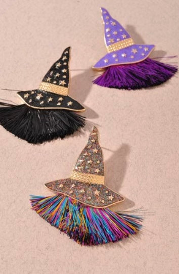 Purple Witch Hat Tassel Earrings