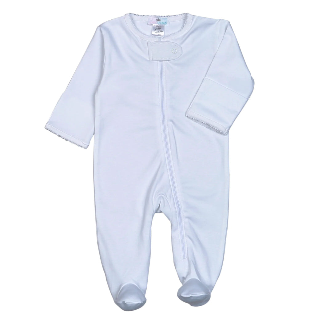 Baby Loren White Pima Zipper White Picot Trim