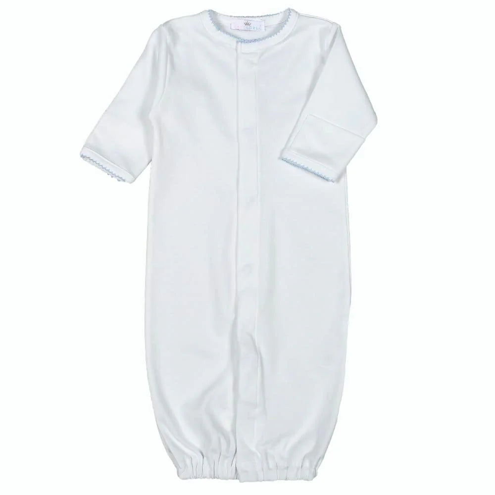 Baby Loren White Converter Gown Blue Picot Trim