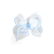 Load image into Gallery viewer, Embroidered Lil Sis Crochet Edge Hair Bow on Alligator Clip
