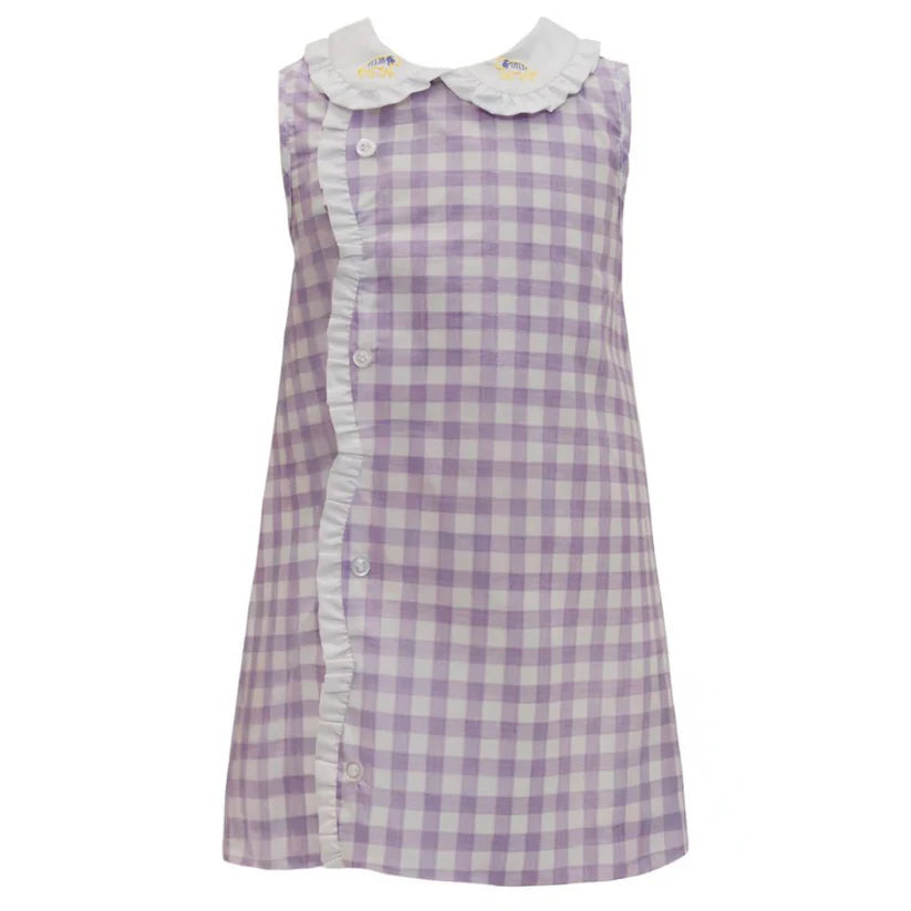 Watercolor Gingham Tiger Scallop Dress