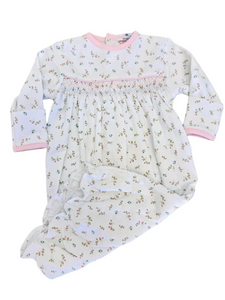 Baby Loren Bella Pink Floral Hand Smocked Bishop Gown