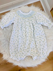 Baby Loren Mia Blue Floral Hand Smocked Bishop Bubble