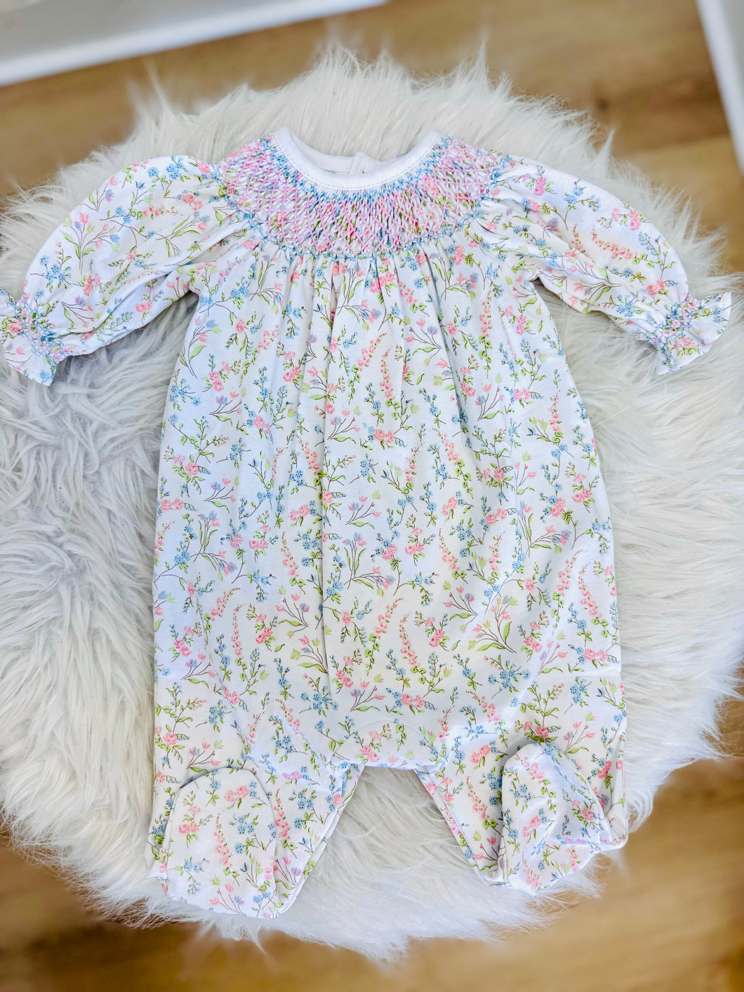 Baby Loren Vivian Floral Hand Smocked Bishop Footie