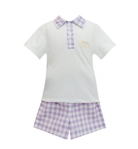 Watercolor Gingham Tiger Polo Short Set
