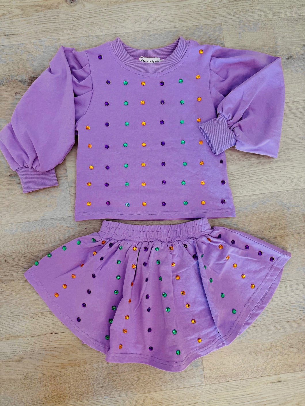 Blended Spirit Girls Mardi Gras Purple Stoned Skort Set