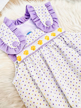 Load image into Gallery viewer, Purple/Gold Bitty Dot Tiger Paw Ribbon Bubble
