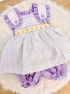 Purple/Gold Bitty Dot Tiger Paw Ribbon Bloomer Set