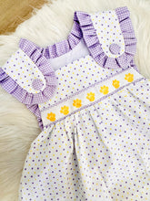 Load image into Gallery viewer, Purple/Gold Bitty Dot Tiger Paw Ribbon Bloomer Set
