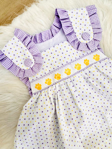 Purple/Gold Bitty Dot Tiger Paw Ribbon Bloomer Set