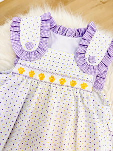 Purple/Gold Bitty Dot Tiger Paw Ribbon Dress