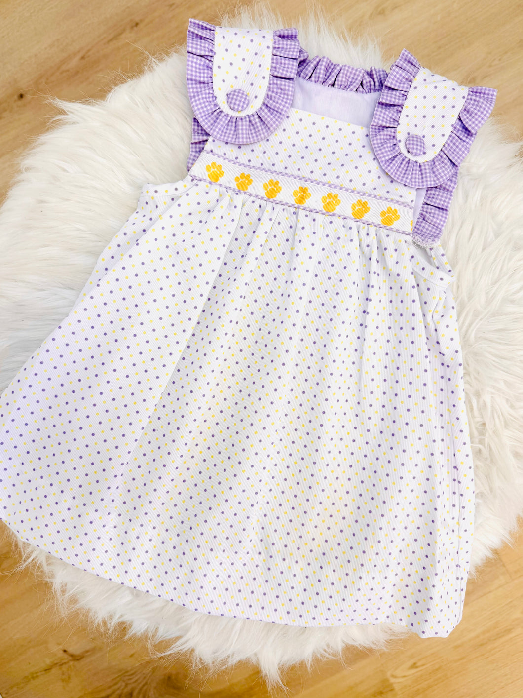 Purple/Gold Bitty Dot Tiger Paw Ribbon Dress