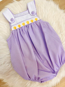 Purple/Gold Gingham Tiger Paw Ribbon Bubble