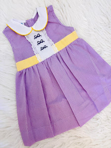 Purple and Gold Gingham Bow Dress
