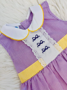 Purple and Gold Gingham Bow Dress