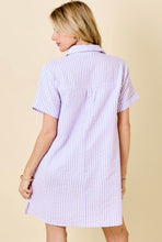 Load image into Gallery viewer, Striped Seersucker Shirt Dress With Pocket Detail
