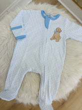 Load image into Gallery viewer, Puppy Playtime Applique Footie - Light Blue
