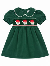 Load image into Gallery viewer, Green Corduroy Santa Smocked Dress
