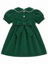Load image into Gallery viewer, Green Corduroy Santa Smocked Dress
