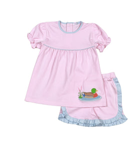 Pink Mallard Duck Pima Applique Short Set