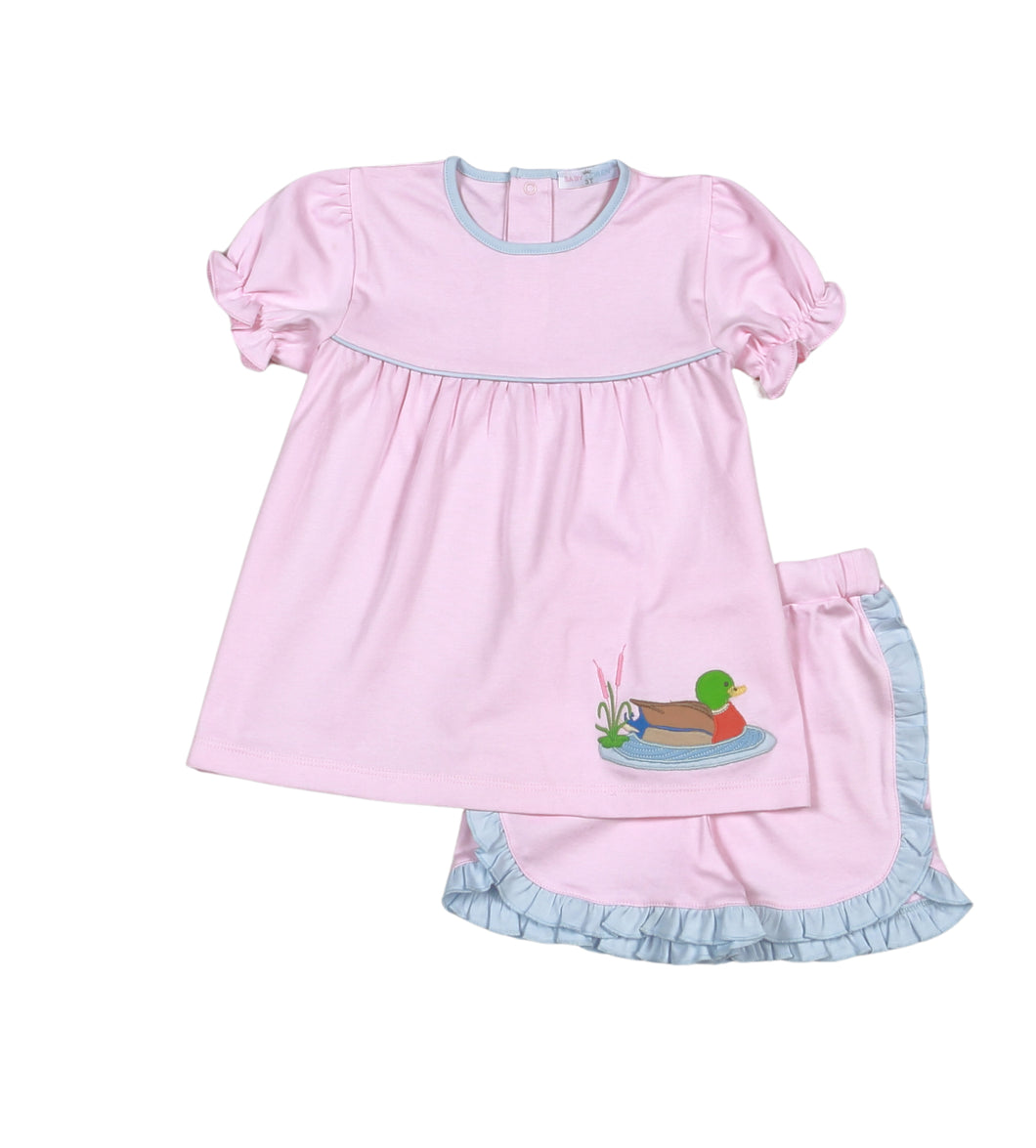 Pink Mallard Duck Pima Applique Short Set