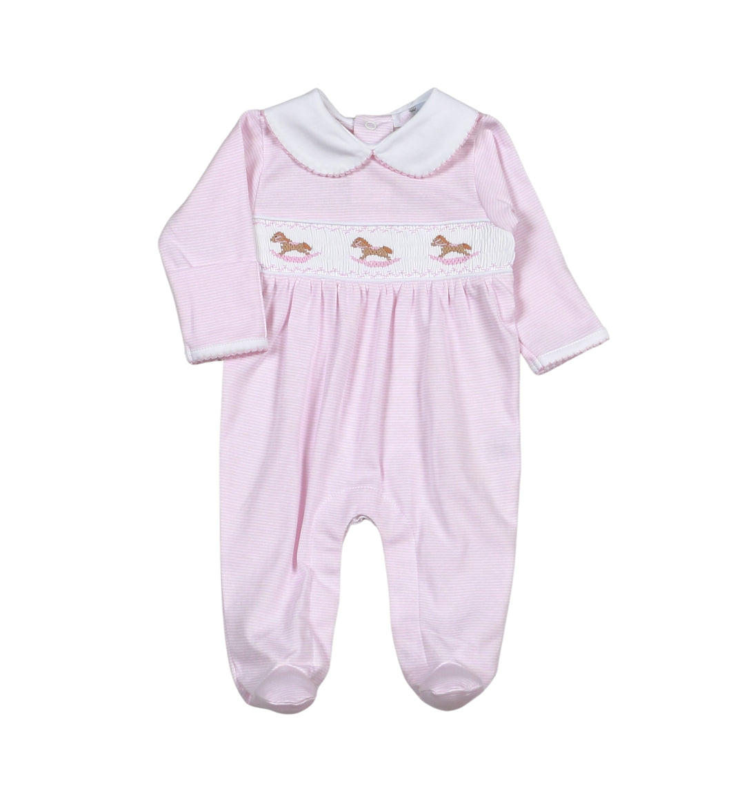 Pink Rocking Horse Hand Smocked Pima Footie