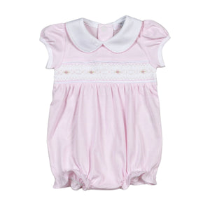 Sally Pink Stripes Hand Smocked Pima Short Sleeve Bubble