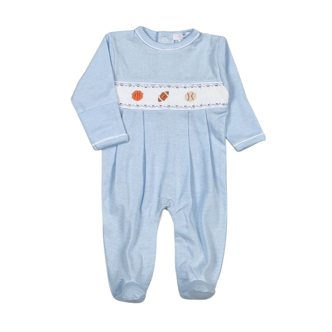 Baseball Hand Smocked Pima Footie