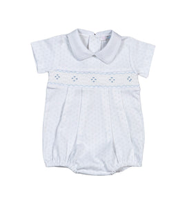 Tim Blue Dots Hand Smocked Pima Short Sleeves Bubble