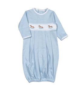 Blue Rocking Horse Hand Smocked Pima Gown