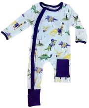 Load image into Gallery viewer, LSU Dino All-Stars Organic Cotton 2-Way Convertible Zipper Footie
