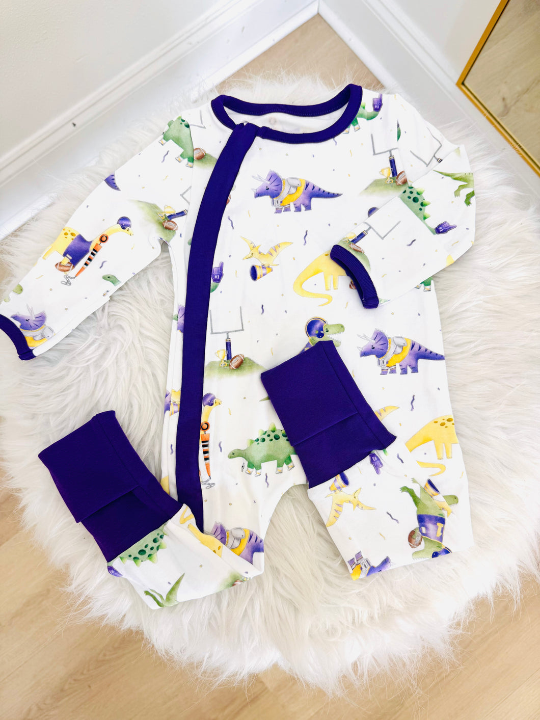 LSU Dino All-Stars Organic Cotton 2-Way Convertible Zipper Footie
