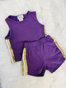 Girl's Purple & Gold Sequins Short Set