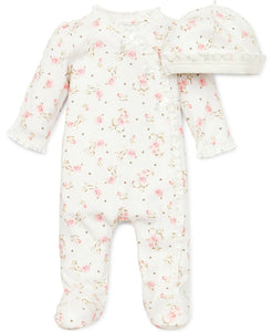 Vintage Rose Footed One-Piece And Hat
