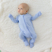 Load image into Gallery viewer, Lillian Trisomy 18 Blue Bamboo Convertible Footie
