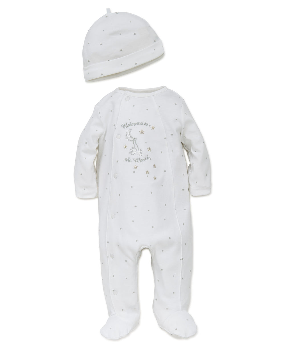 Welcome To The World Footed One-Piece and Hat