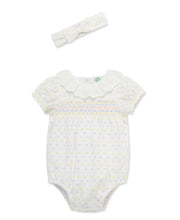Load image into Gallery viewer, Smocked Dot Woven Bubble &amp; Headband
