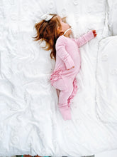 Load image into Gallery viewer, Lillian Pink Bamboo Ruffle Convertible Footie
