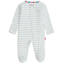 Load image into Gallery viewer, Blue Stripe Organic Cotton Magnetic Footie
