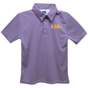 LSU Tigers Embroidered Purple Stripes Short Sleeve Youth Polo Box Shirt