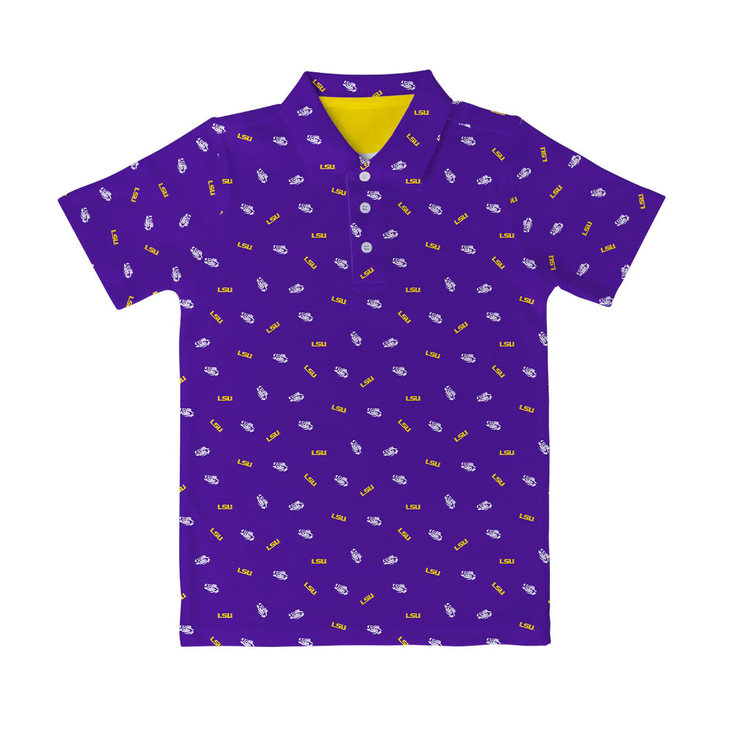 LSU Tigers Vive La Fete Repeat Logo Purple Short Sleeve Polo Shirt