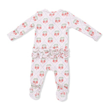 Load image into Gallery viewer, Sweet Strawberries 2 Way Ruffle Back Zipper Footie

