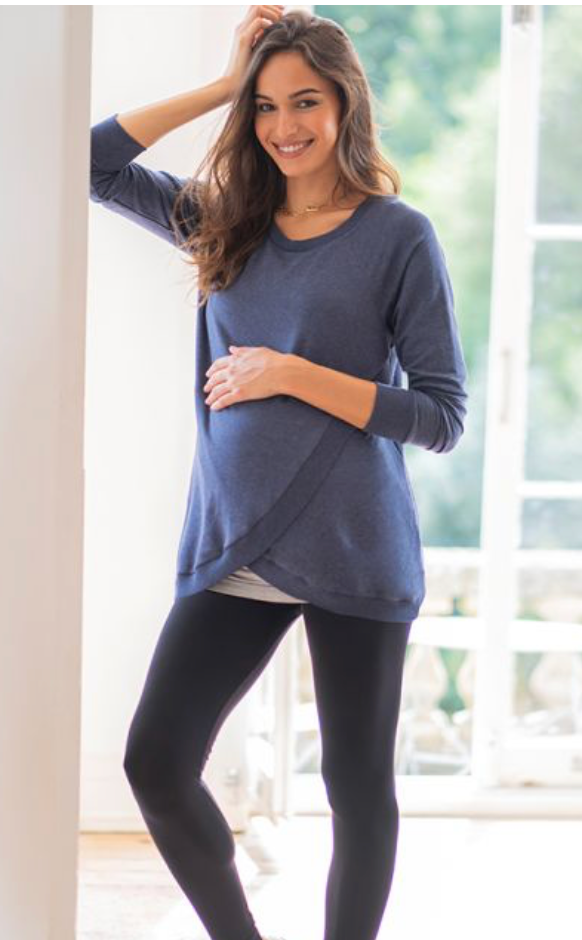 Blue Cotton Blend Maternity & Nursing Sweatshirt By Seraphine