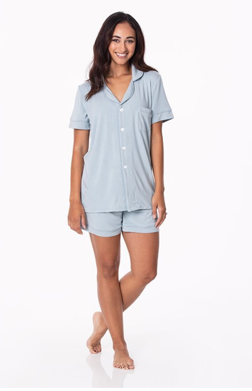 Kickee Pants Short Sleeve Collared Pajama Set with Shorts