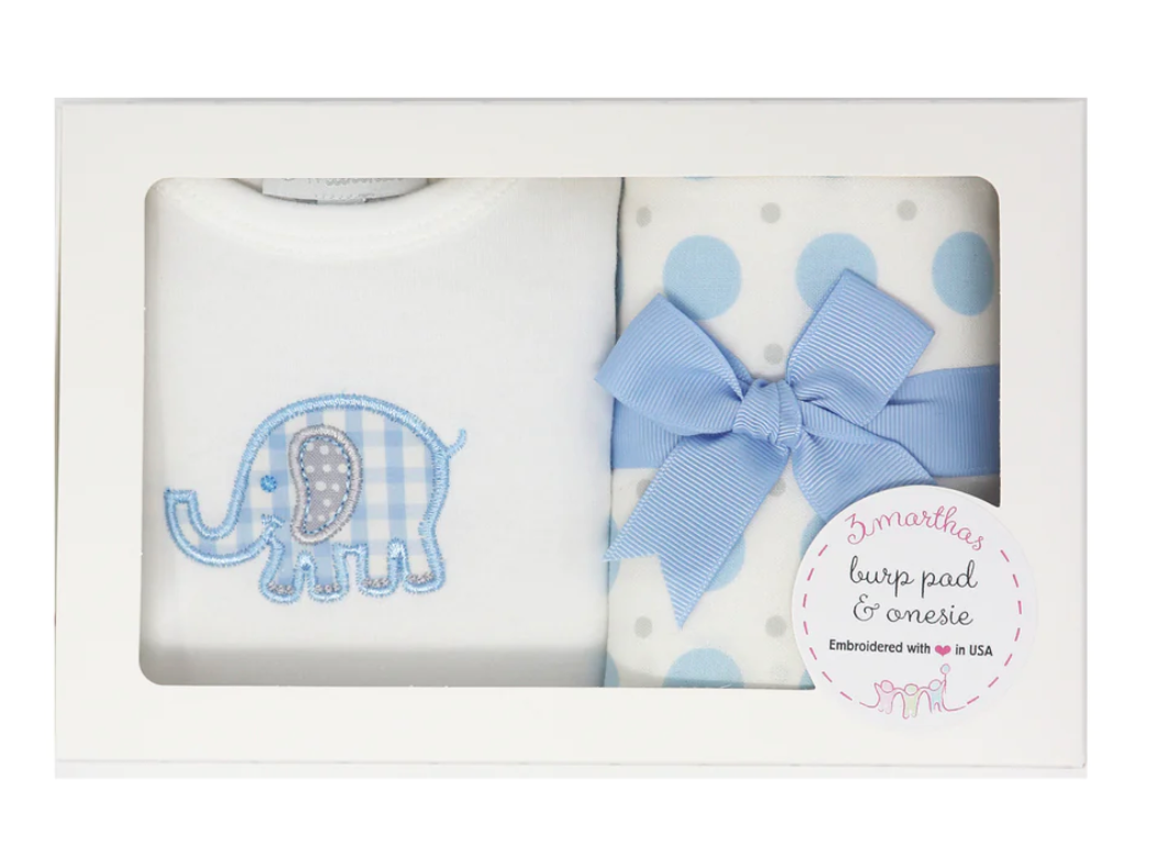 Blue Elephant Onesie & Burp Set
