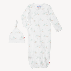 Babe In The Woods Organic Cotton Magnetic Cozy Sleeper Gown + Hat Set