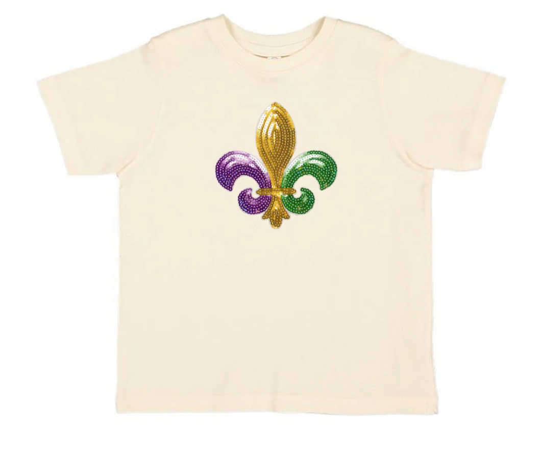 Mardi Gras Fleur De Lis Patch Short Sleeve T-Shirt - Natural