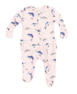 Deep Sea Fishing Pink 2 Way Zipper Ruffle Back Footie